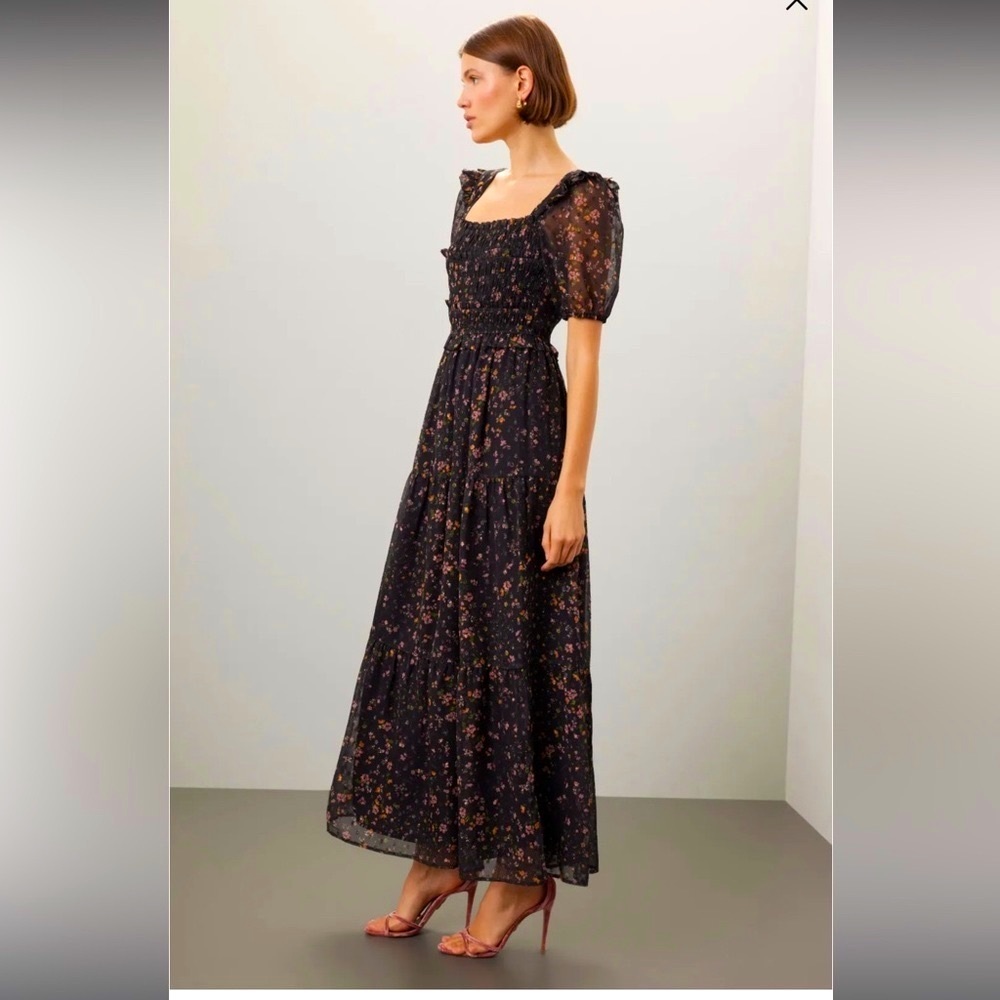 Slate & Willow Black Floral Maxi Dress with Pink and Orange Accents